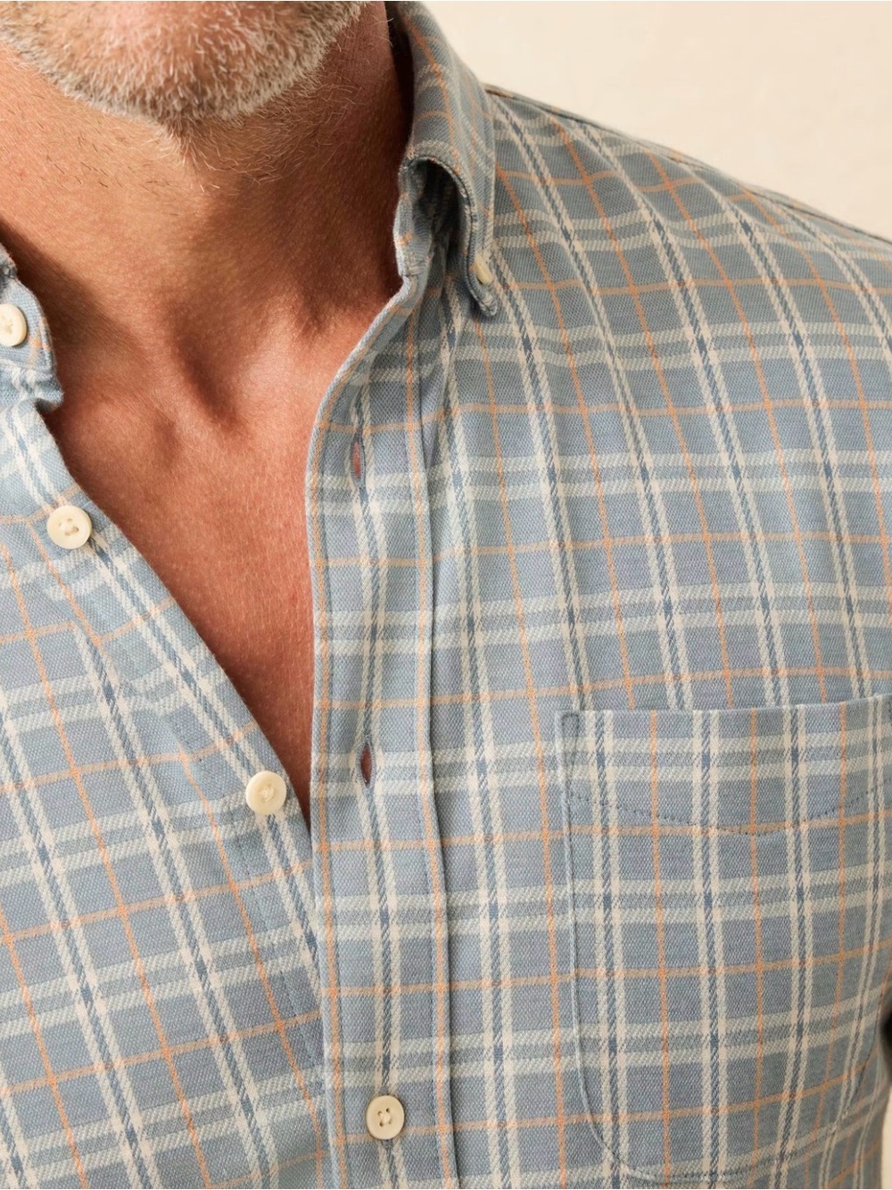 Faherty Coastline Knit Short Autumn Storm Plaid Button Down Medium